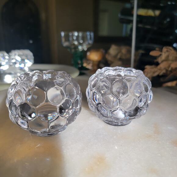 Mikasa Crystal Bubbles Votive Candle Holder Clear Textured Bubble Glass Set of 2 - Picture 1 of 10